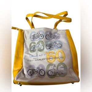 Vntge Harley Davidson Motorcycle Vinyl Purse Tote Bag Yellow w/ Zip& Rhinestone